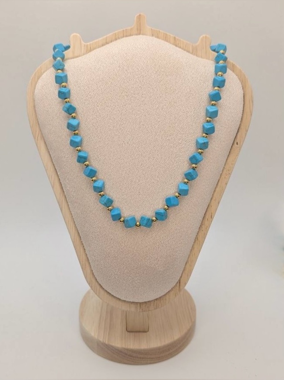NWT Turquoise Gold Bead Choker Necklace 18k Gold Plated Boho Coastal Luxe - Picture 2 of 7